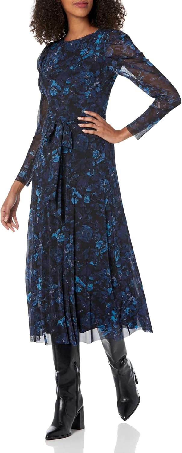 Anne Klein Women's Puff Sleeve Midi Dress W/Self Sash