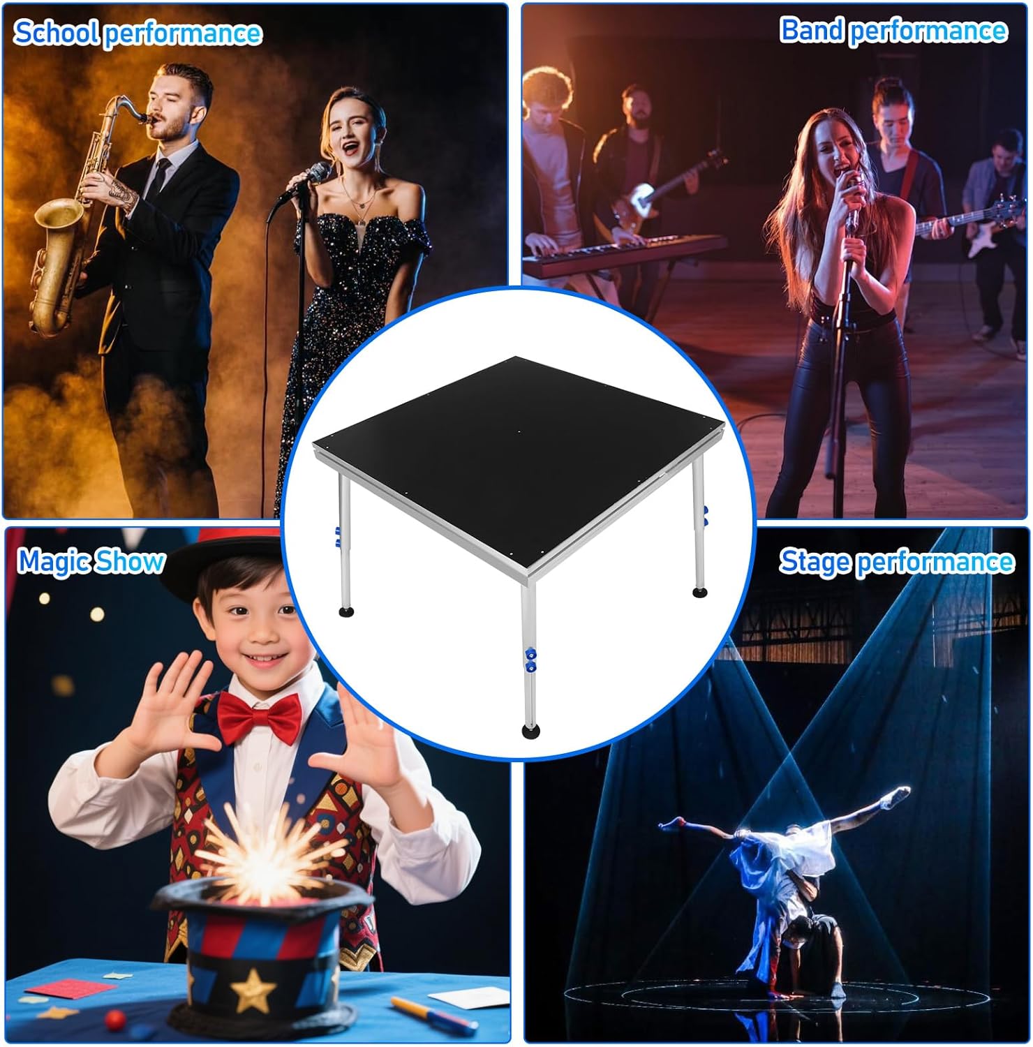 8‘ x 12’ Stage Platform, 6Pcs 10200LBS Capacity Stage with Antislip Surface, Adjustable Height (24