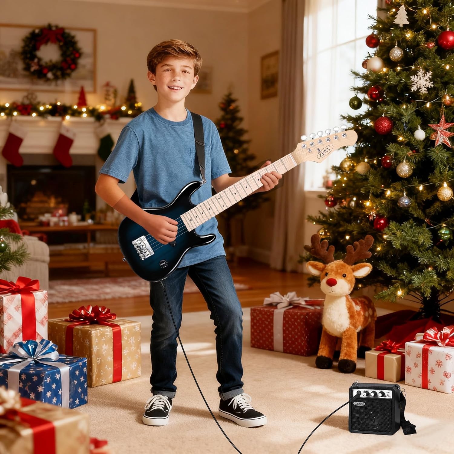 ZENY 30 inch Kids Electric Guitar with 5w Amp, Gig Bag, Strap, Cable, Strings and Picks Guitar Combo Accessory Kit, Blue