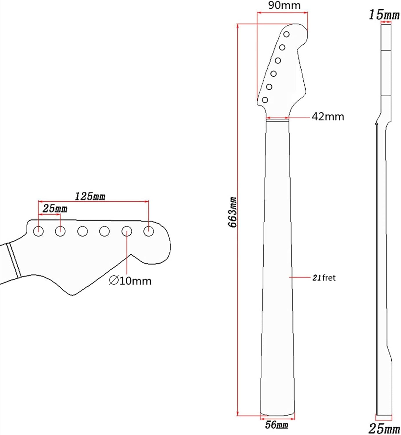 Wooden 21 Fret Fingerboard Neck Parts Replacement for ST Electric Guitar Guitar ​Neck Replacement