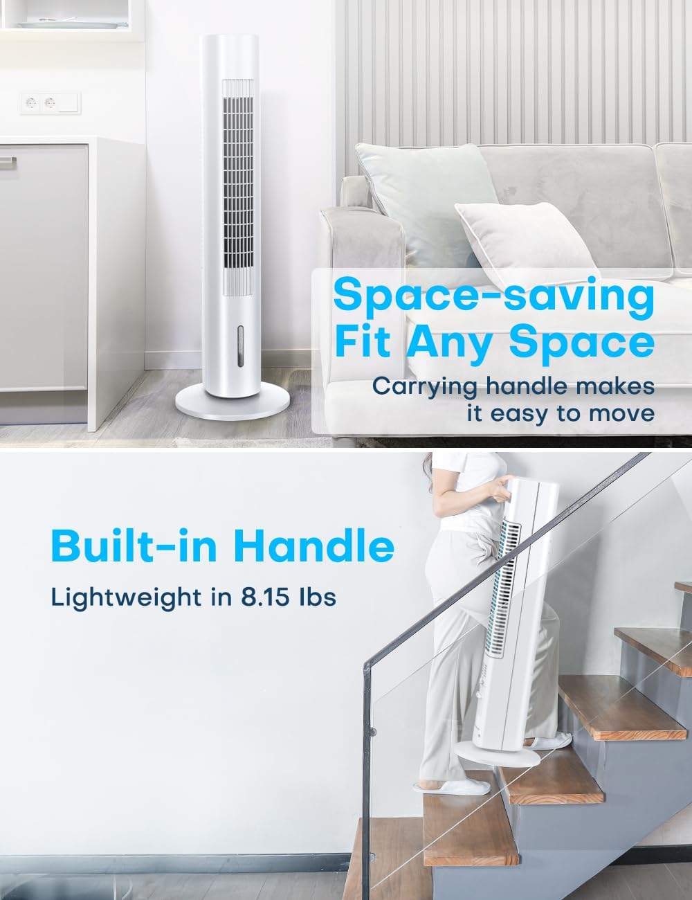 BALKO Windowless Swamp Cooler, 3 Ice Pack, 70° Oscillation, Ductless Air Conditioner, w/ 0.8 Gal Detachable Water Tank, 7H Timer & Remote, White