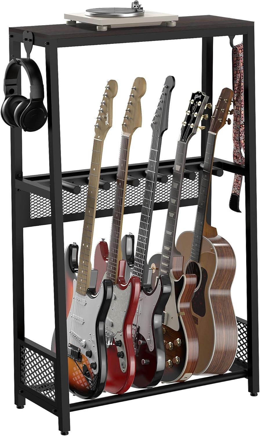 Multiple Guitar Stand with Shelf, Adjustable Heavy-Duty Guitar Rack Floor for Acoustic Guitar, Electric Guitar & Bass, Ultra-Stable for Home Music Studio