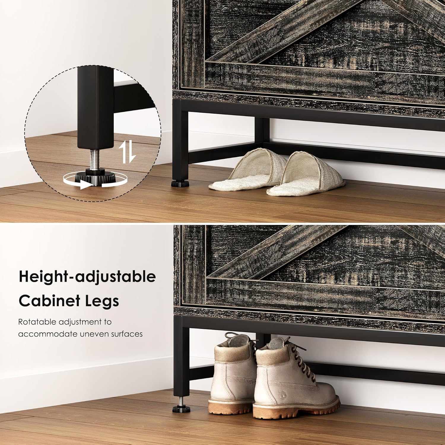 Narrow Shoe Cabinet with Wall Mount: Space-Saving Entryway Storage for Renters & Small Apartments - Rustic Brown Flip-Down Organizer with Adjustable Legs & Hooks