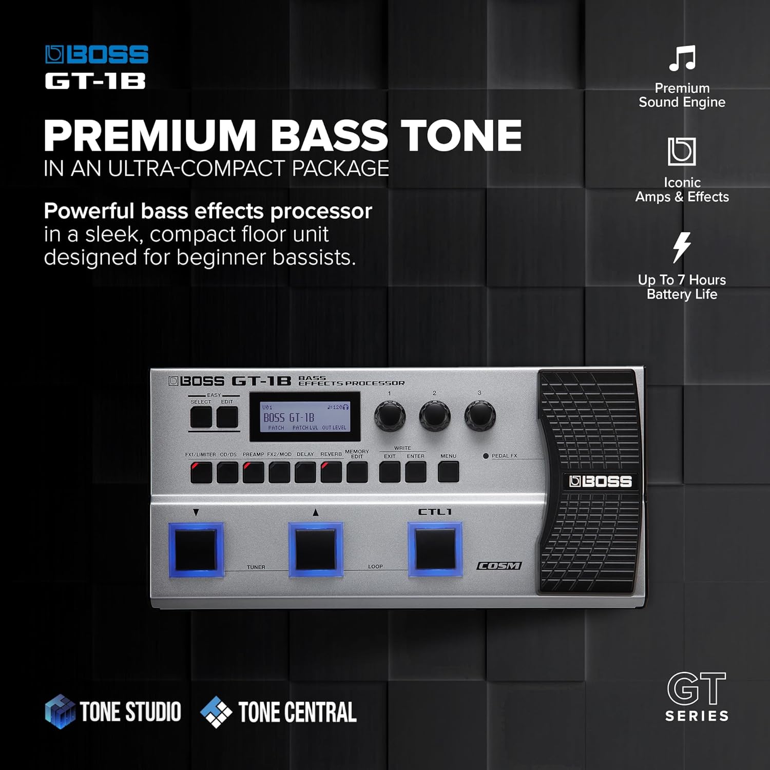 BOSS GT-1B | Compact Bass Effects Processor | Bass-Optimized Amps & Effects | Premium Sound Engine | Ideal for Beginner Bassists | Durable & Lightweight | FREE Pro Patches via BOSS Tone Central