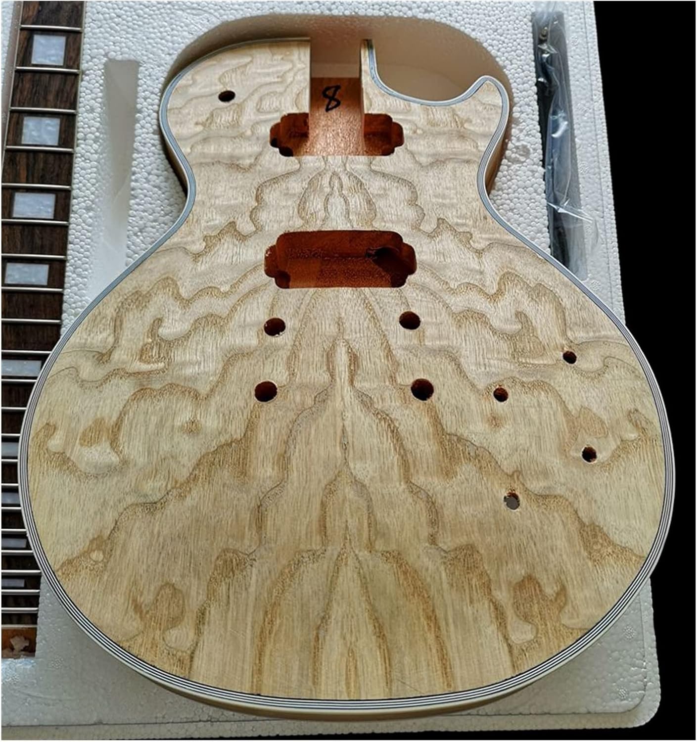 Electric Guitar Kit Flower Ash Willow Red Pear Production Material Accessories Veneer Peach Core Solid Wood Body DIY Guitar Kit (Color : 1)