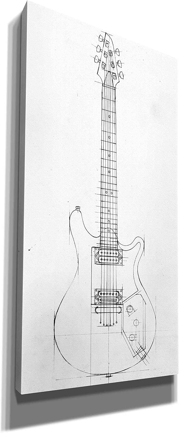 Epic Graffiti 'Inverted Electric Guitar Blueprint II' by Ethan Harper, Giclee Canvas Wall Art, 30