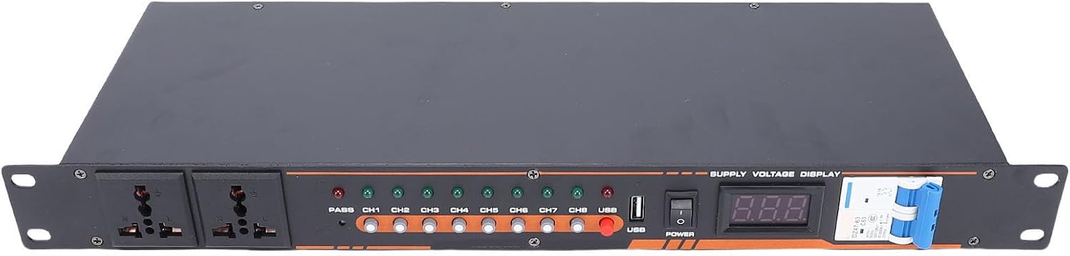 KIMISS High Power 10 Outlet Audio Equipment Power Sequencer with Digital Voltage Display Independent Switch Stage Amplifier Studio (US Plug)