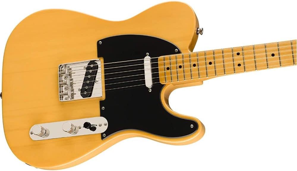 Squier by Fender 50's Telecaster (Maple, Butterscotch Blonde) Bundle with Fender 10ft Cable (Straight/Straight), Fender Guitar 12-Pack Picks, and Fender 2