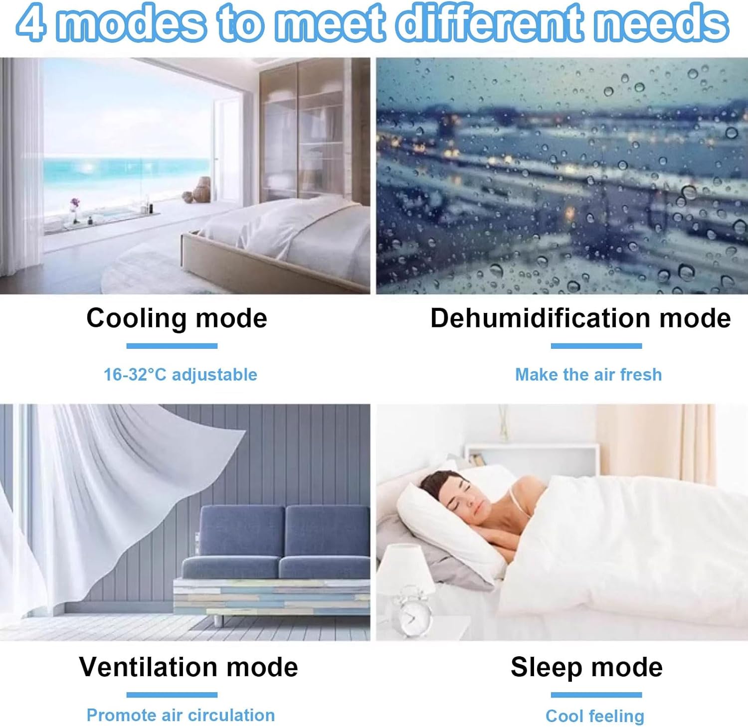 Potable Air Conditioner Indoor 4 in 1 Air Conditioner Portable with Remote Coverage Up to 35 Square Meters AC Unit for Room Bedroom Office No Assembly Required