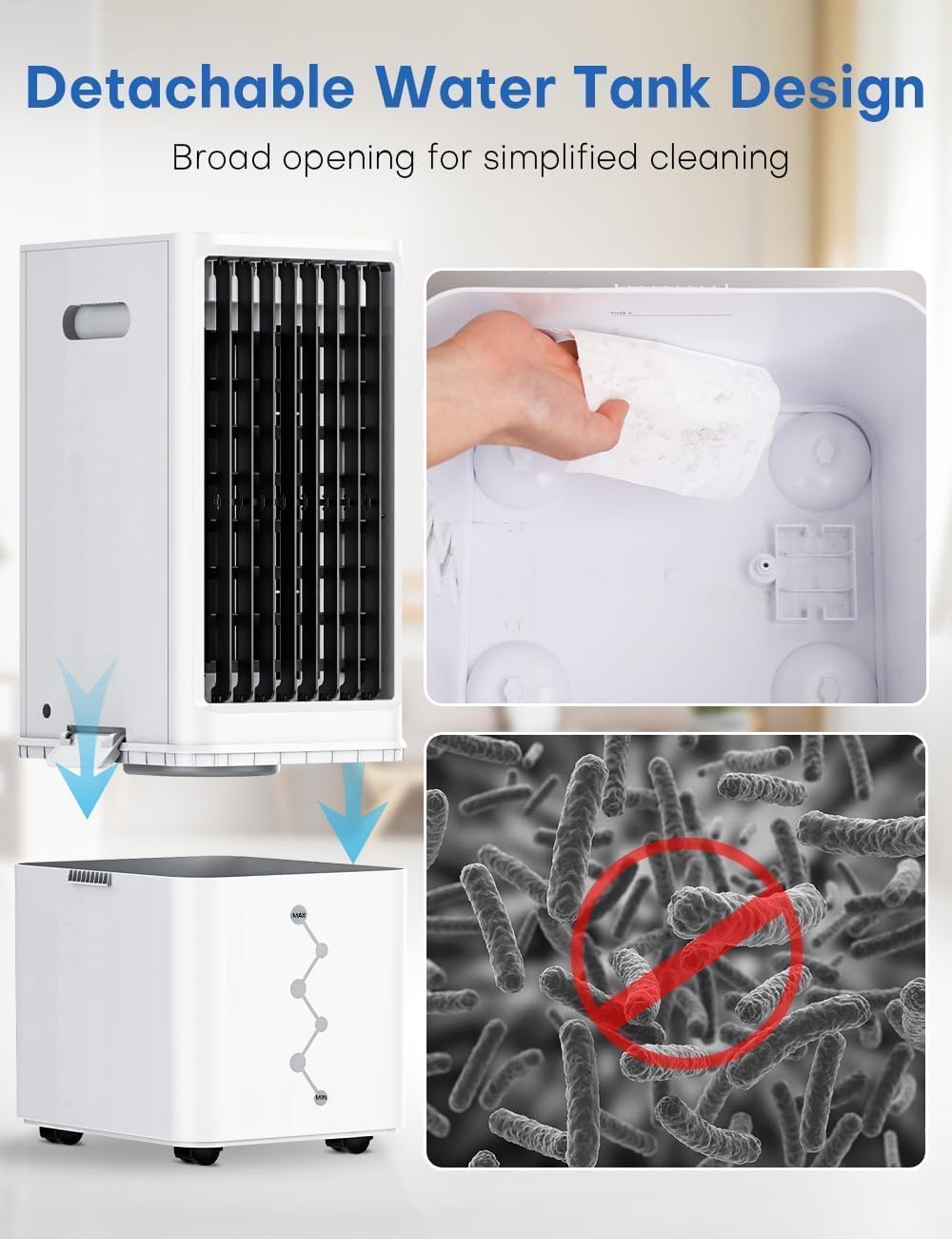 Evaporative Air Cooler w/ 4 Modes & 3 Speeds, Waterless Alert, 2.4-Gal Tank for 20H Cooling, 12H Timer, 20FT Remote, 70° Auto Swing Windowless Air Conditioner, Portable AC Unit for Bedroom