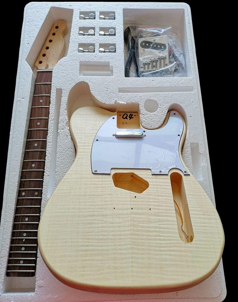 Maple Tiger Pattern Maple Electric Guitar Basswood Body Neck Rosewood Fingerboard DIY Combination DIY Guitar Kit (Color : 4)