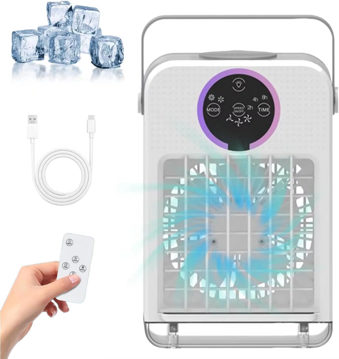 3 in 1 Portable Air Conditioner, Outdoor Cooling Fan, with Colorful Touch Screen, 3-Speed Adjustable Wind Speed, 2-8 Hours Timing, 2 Air Outlet Modes, 60° Adjustable Air Outlet, Noise ≤50db