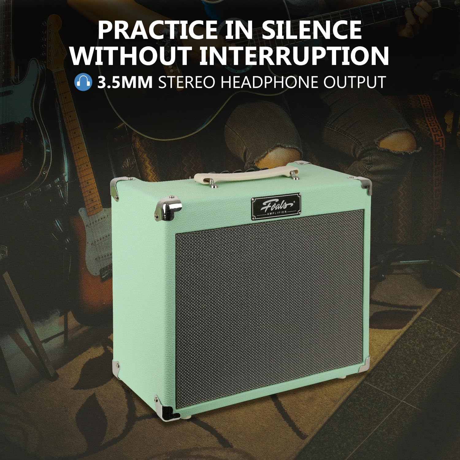 FOALS FW20 20W Electric Guitar Practice Amp, Dual-Channel Clean/Drive Combo Amplifier with Bluetooth, Headphone Output & 8-Inch Speaker (Green)