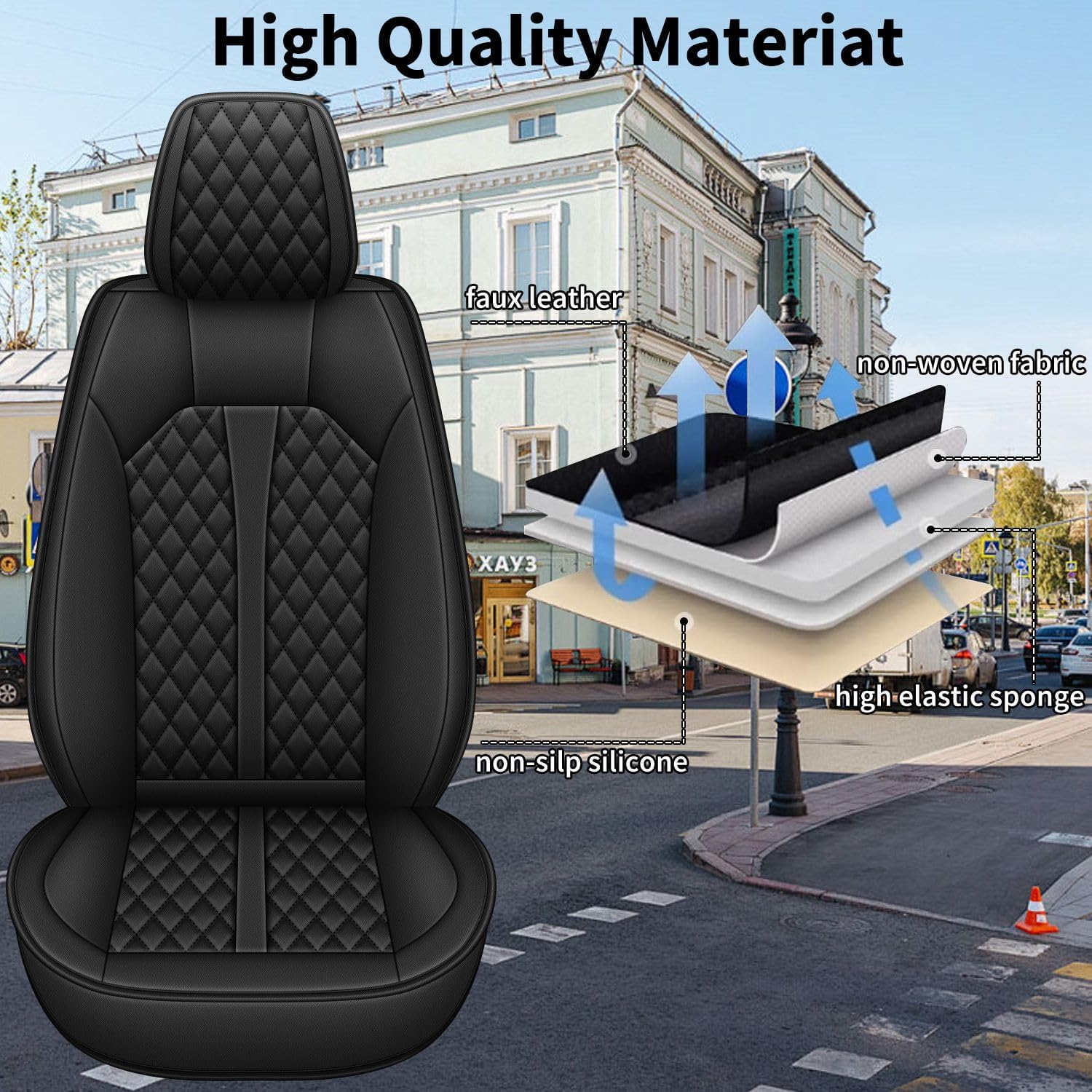 Car Seat Covers Full Set Fit for Ford Bronco Sport 2021-2025 2026: 5 Seat Auto Interior Accessories, Waterproof Faux Leather Vehical Car Seat Cushions Cover（Black