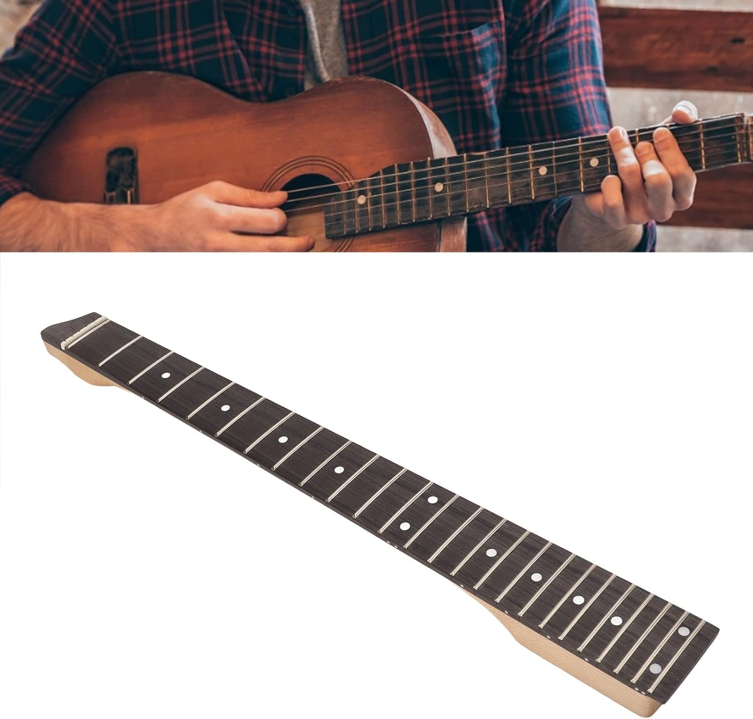 Guitar Neck Maple Rosewood Matte 25 Fret Headless Electric Guitar Stem Fingerboard for 6 String Travel Guitar Premium Replacement Part