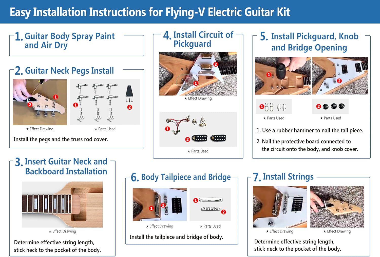 Diy Electric Guitar Kit Unfinished Rosewood Fretboard Neck & Guitar Body Blank with All Accessories Included Build Your Own (TZ-46)