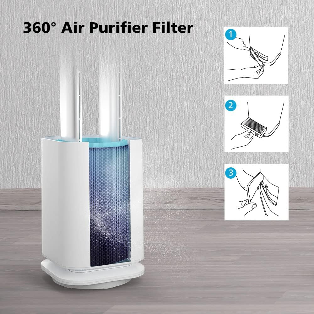 ULTTY Bladeless Tower Fan and Air Purifier in one, Bedroom Fan with HEPA Filter 99.97% Smoke Dust Pollen Dander, 42 Inch 90° Oscillating Tower Fan with Remote, Touch, 8H Timer
