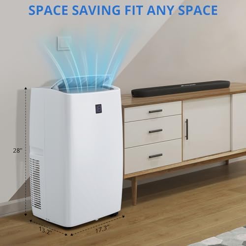 Portable Air Conditioners 14,000 BTU, Portable AC Unit for Bedroom and Office, 400m³/h Cooling for 750 Sq. Ft, Drain-Free Technology with 75-Pint Dehumidification, Includes Remote & Mount Kit, White
