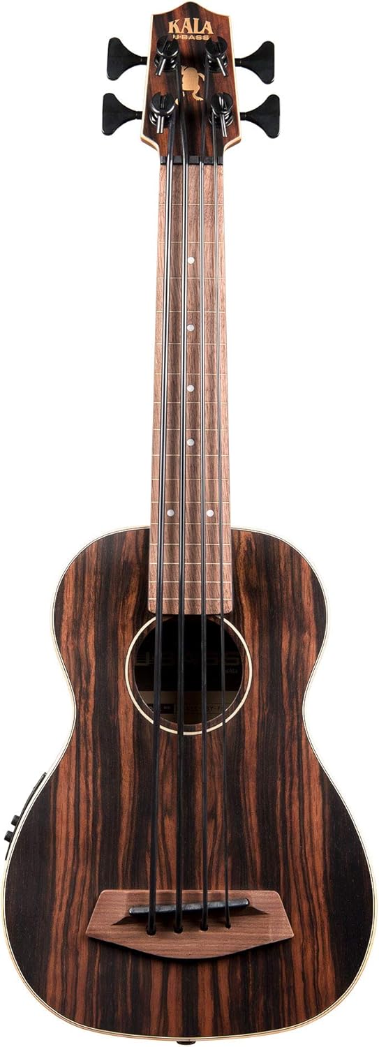 Kala UBASS-EBY-FL Striped Ebony Fretless U-Bass Acoustic-Electric Ukulele Bass Natural