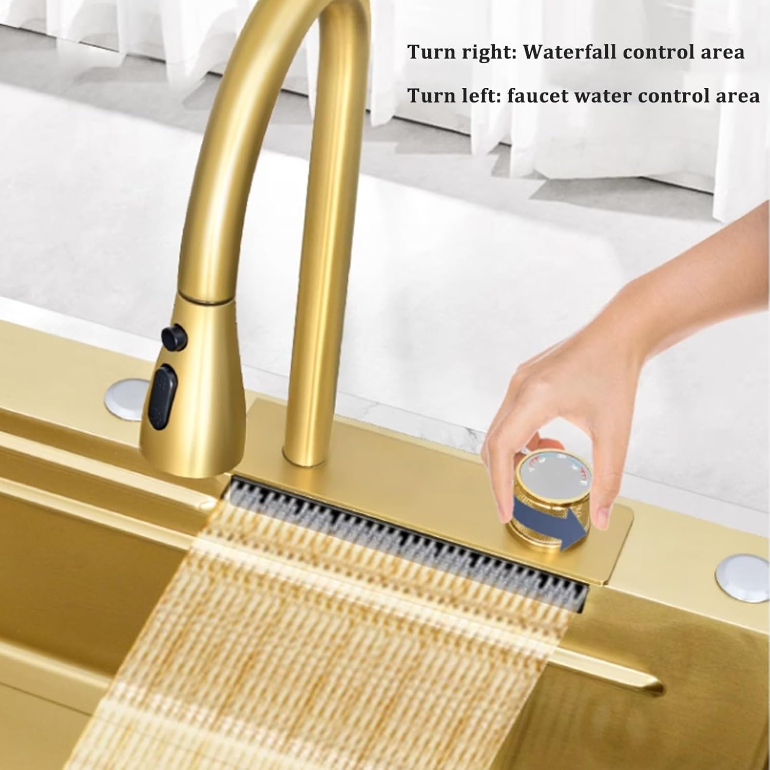 Kitchen Sink Tap,Golden Sink Stainless Steel Sink Golden Kitchen Sink Waterfall Faucet Large Single Sink Including Cutting Board Glass Washer and Other Accessories (Size : 80x (80x45x20CM)