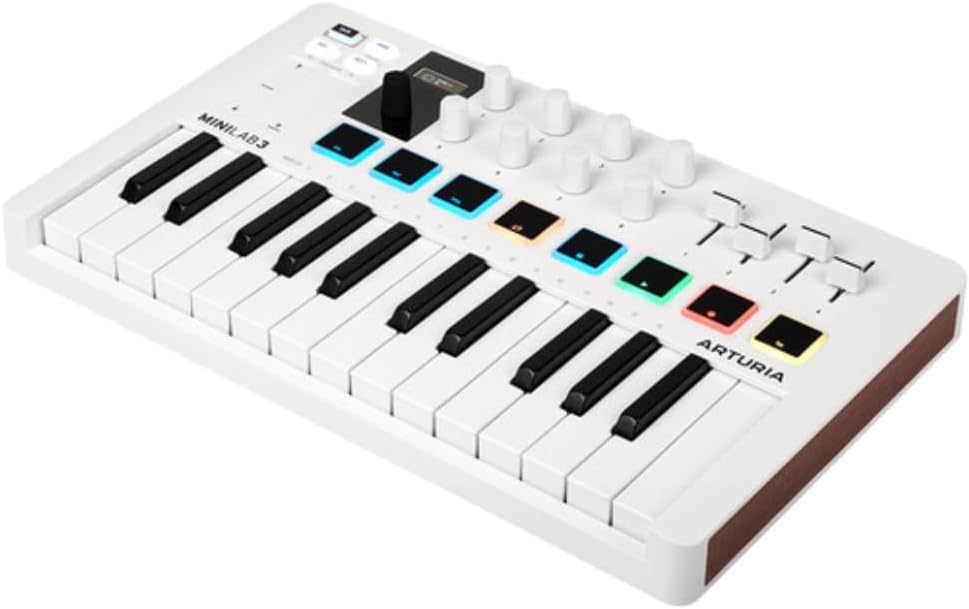 Arturia MiniLab 3 MIDI Keyboard Controller Bundle with Icon Duo22 Live USB Audio Interface, USB Cable & Polishing Cloth - 25 Key MIDI Keyboard for Recording Studio Equipment, Software Included (WHITE)