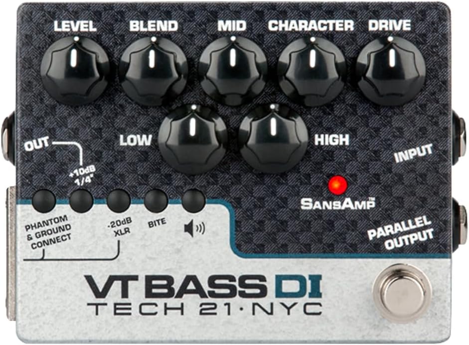 Tech 21 SansAmp VT Bass DI Pedal Bundle w/ 2x Strukture Patch Cables, 12x Guitar Picks & Liquid Audio Polishing Cloth CS-VTB-DI