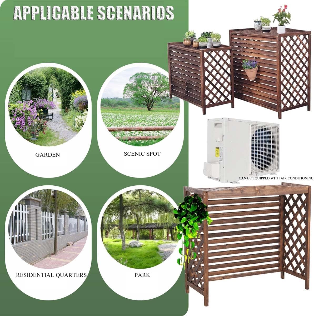 Cover for Outdoor Fence Air Conditioner Cover, Wooden Privacy Air Conditioner Fence Screen, Solid Wood Air Conditioner Flower Rack Shutters, Protective Air Conditioning Grilles, Water Proof
