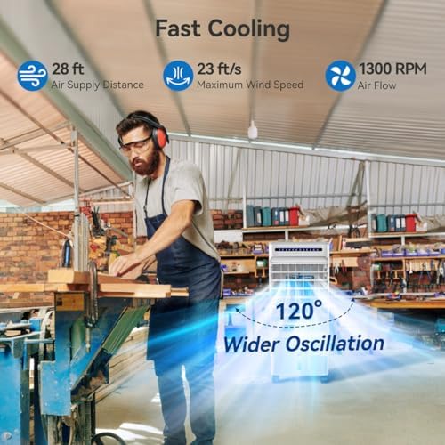 Swamp Cooler, Evaporative Air Cooler with 5L Water Tank,120°Oscillation, 4 Ice Pack, 3 Speeds, 7H Timer, Remote & Touch Control, Evaporative Cooler Cooling Fan for Room,Home,Office,Kitchen