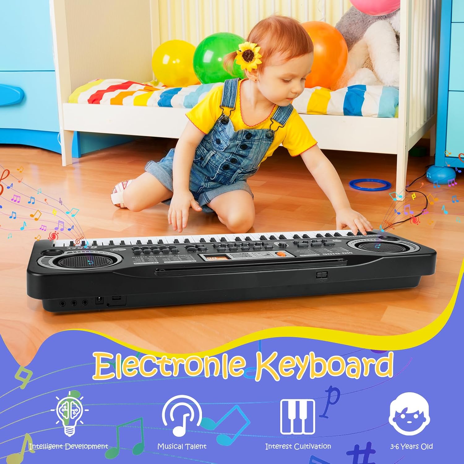 61 Key Piano Keyboard, Beginner Electronic Keyboard for Kids with Teaching Mode, 6 Demo Songs, 16 Tones, Microphone and Power Supply, Kids Piano Keyboard for Birthday Gift/Christmas Gift