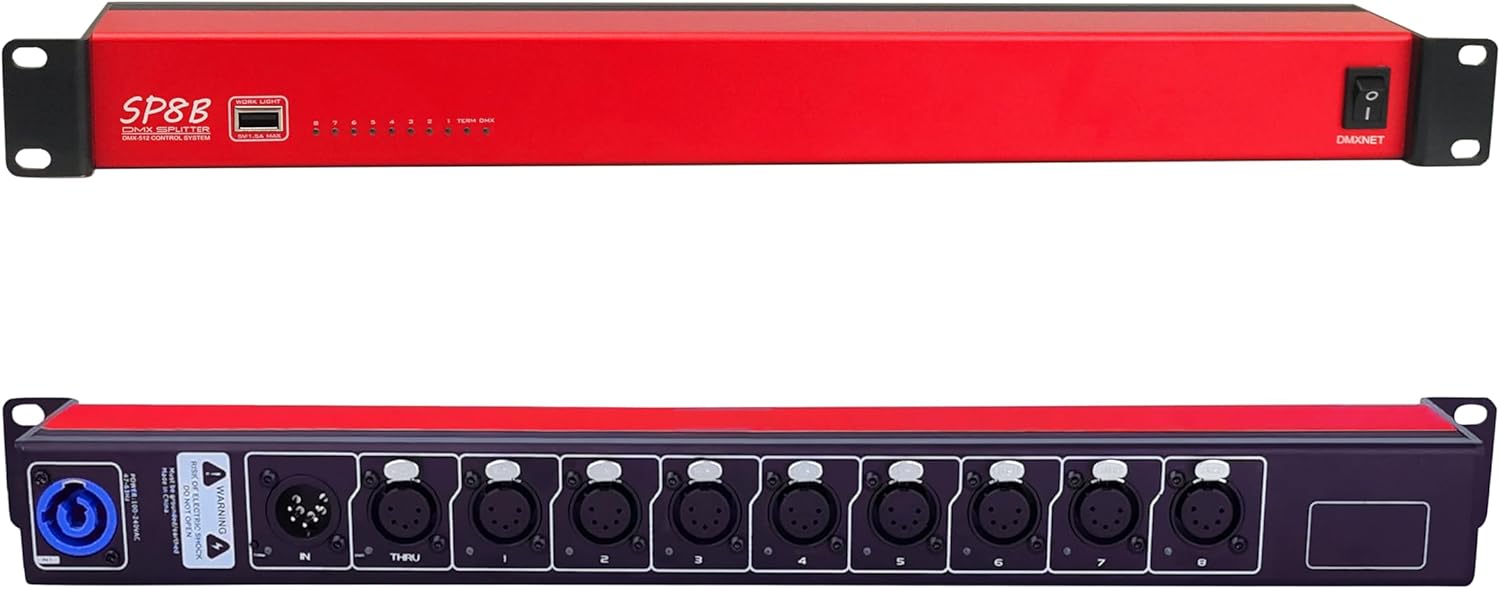 8-Port Opto-Isolated DMX Splitter/Amplifier/Isolator, LED Indicator, USB Work Light, Bulit-in Termination, XLR-5PIN,19 Inch Rack Mountable(RDM not Supported)