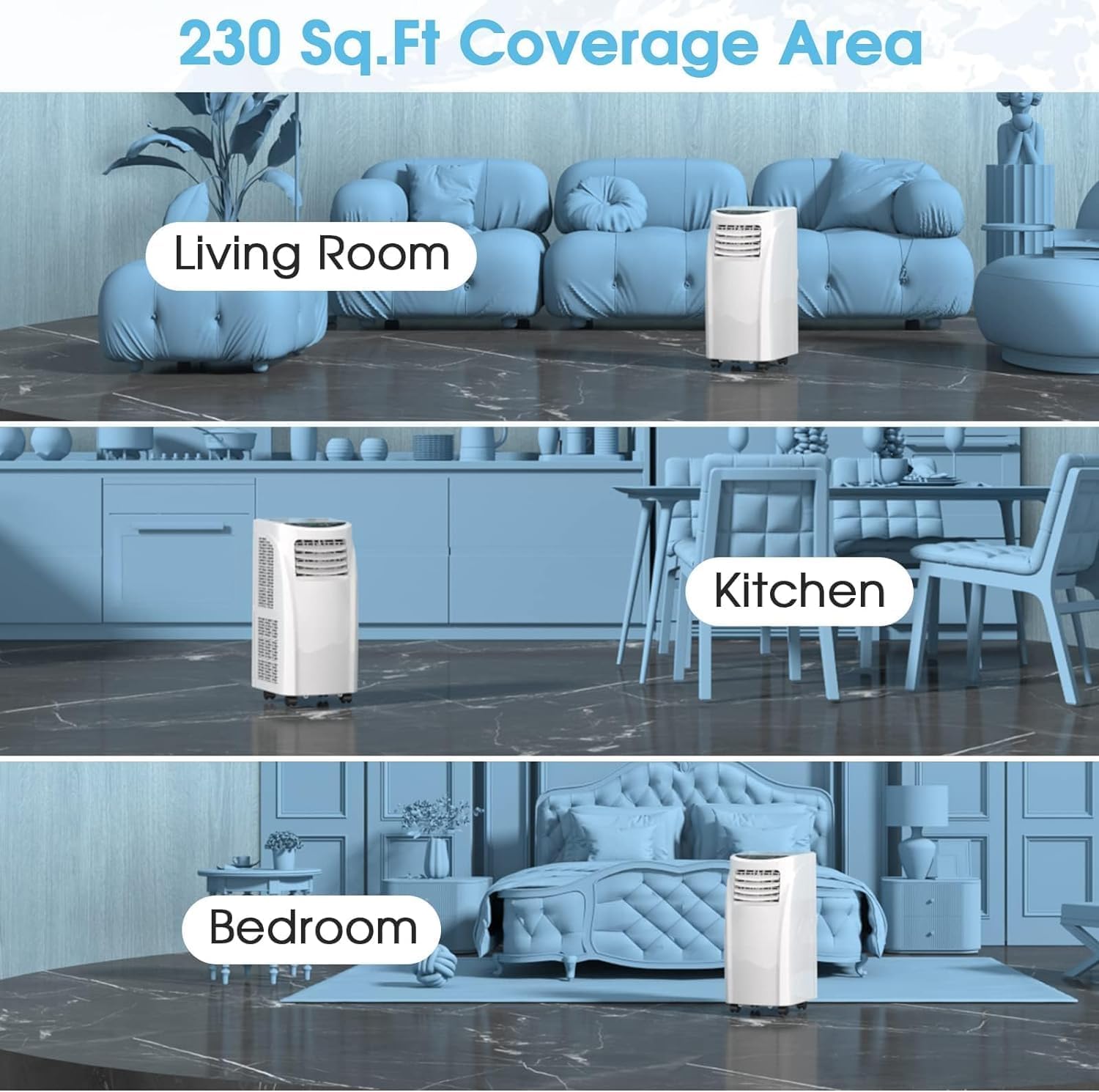 S AFSTAR Portable Air Conditioner 8000 BTU, 3-in-1 Air Cooler with Remote Control, LED Display & Wheels for Home