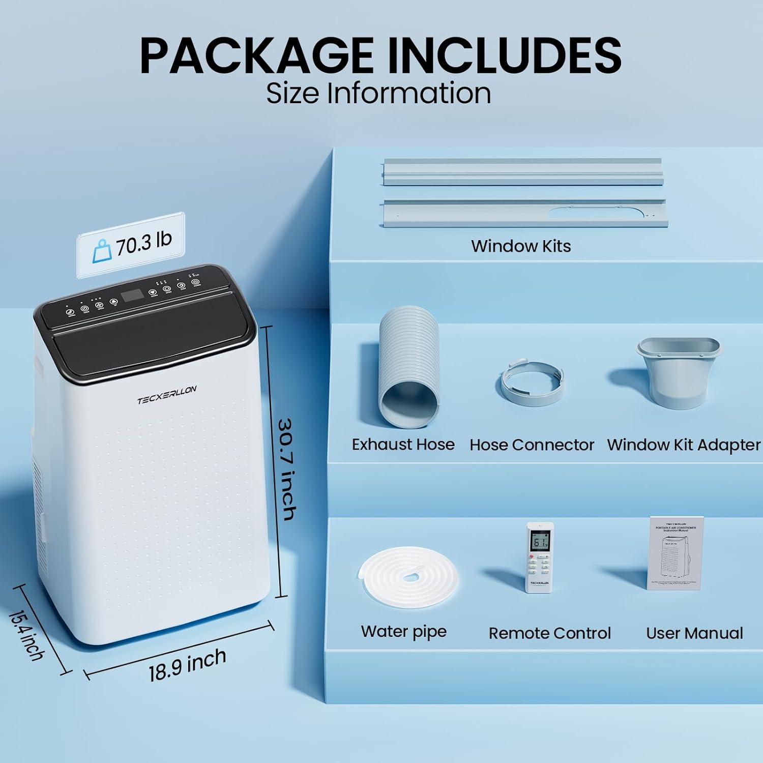 15000 BTU Portable Air Conditioners Cools Up to 800 Sq.Ft, 4-IN-1 Self-Evaporating Portable AC Unit with Dehumidifier, Fan, Sleep Mode, 24-Hour Timer, Remote Control for Large Room, Office