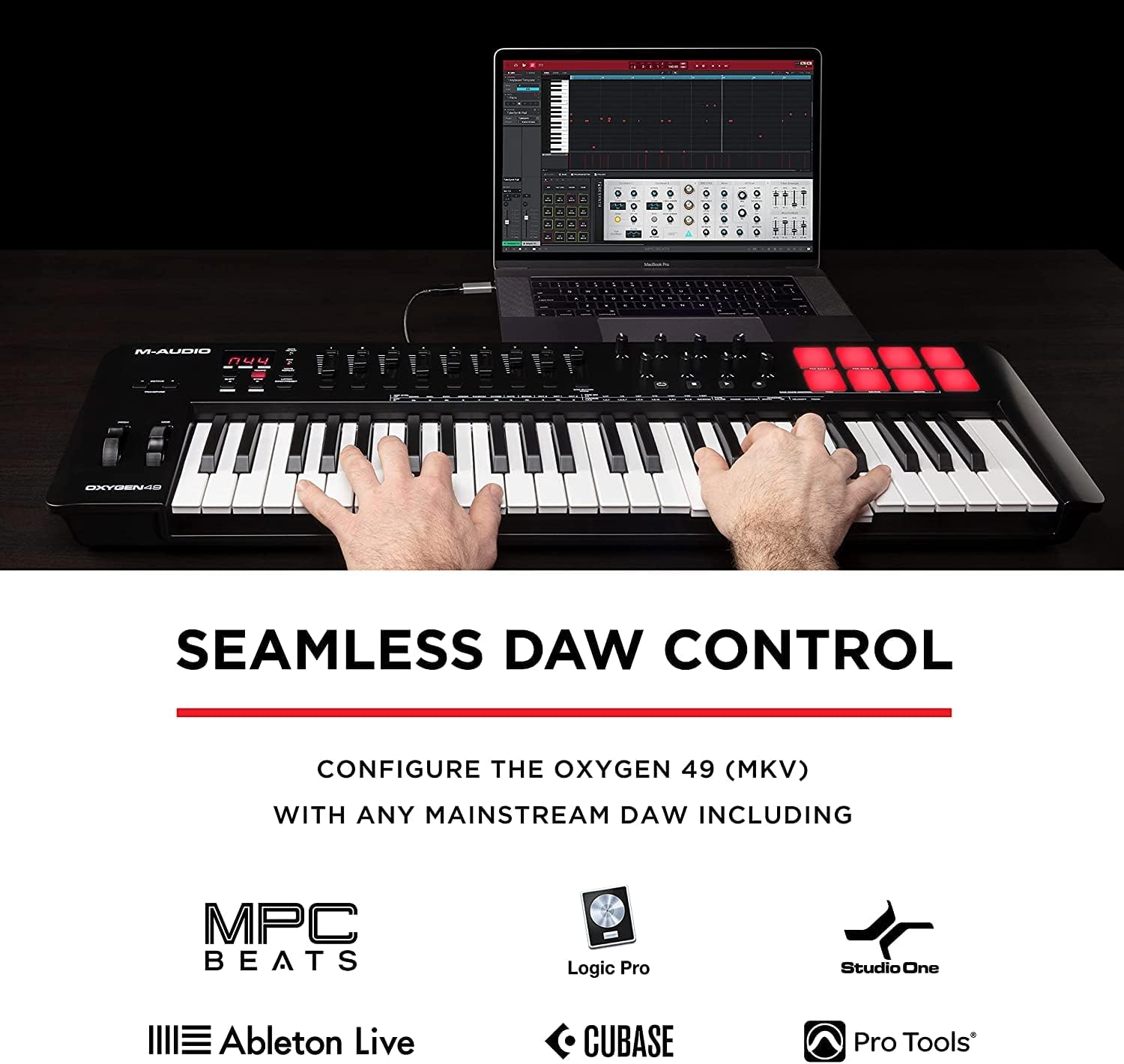MIDI Controller Bundle - 49 Key USB MIDI Keyboard with Beat Pads, Studio Headphones and Production Software - M-Audio Oxygen 49 MKV and HDH40