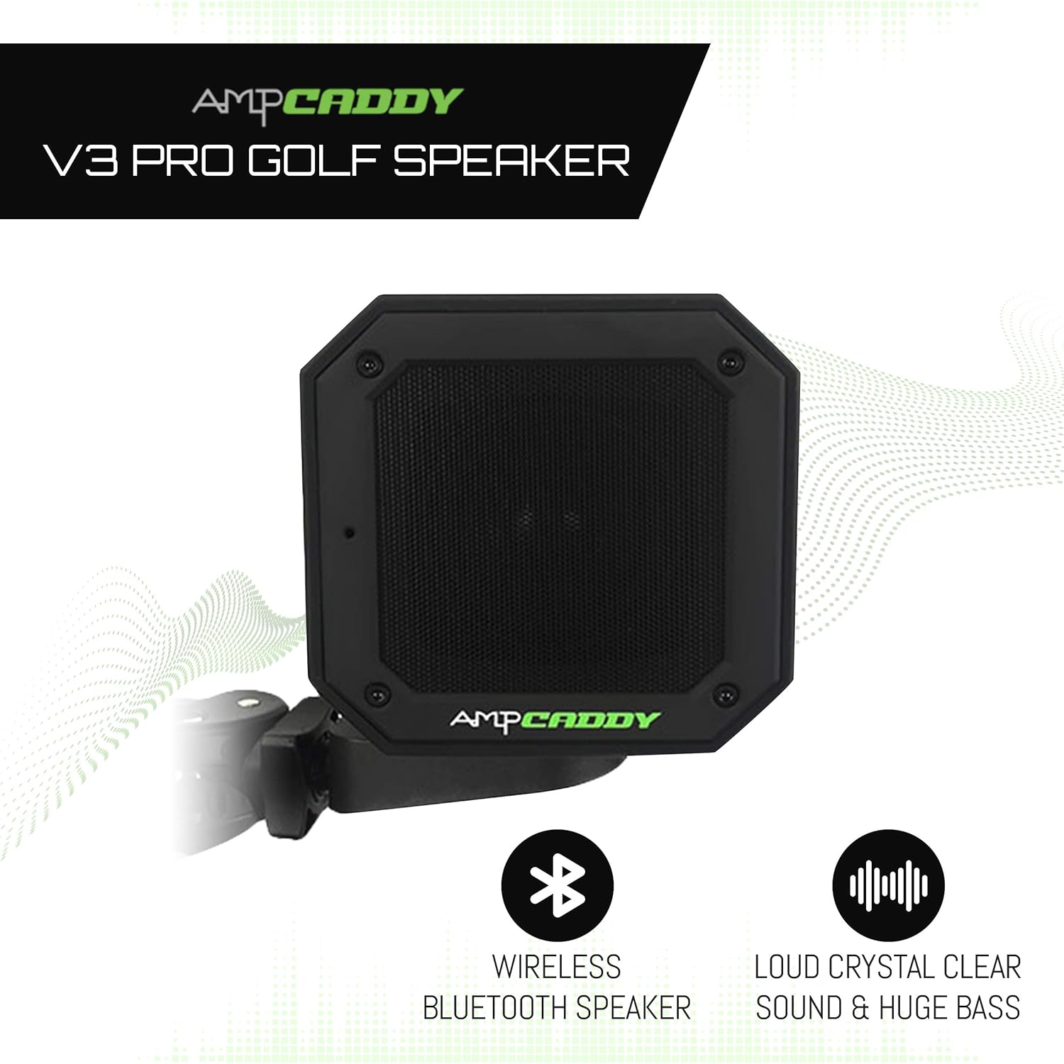 Ampcaddy Golf Bluetooth Speaker with Mount, Bluetooth Speaker and Mount with Loud Stereo Sound and Bass Boost, Extended Playtime and Range (V3 Pro - 15 Watts)