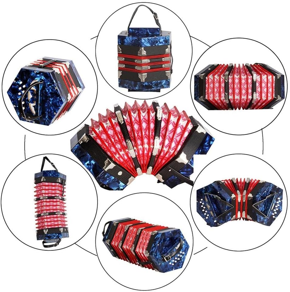 20-Button Concertina Accordion, Solid Wood Concertina With Carrying Bag And Adjustable Hand Strap, For Kids Adults Beginner Daily Practice Stage Performance