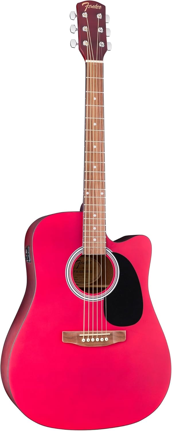 Fender FA Series Dreadnought Acoustic-Electric Guitar - Crimson Red Bundle with Gig Bag, Strings, Picks, and Austin Bazaar Instructional DVD