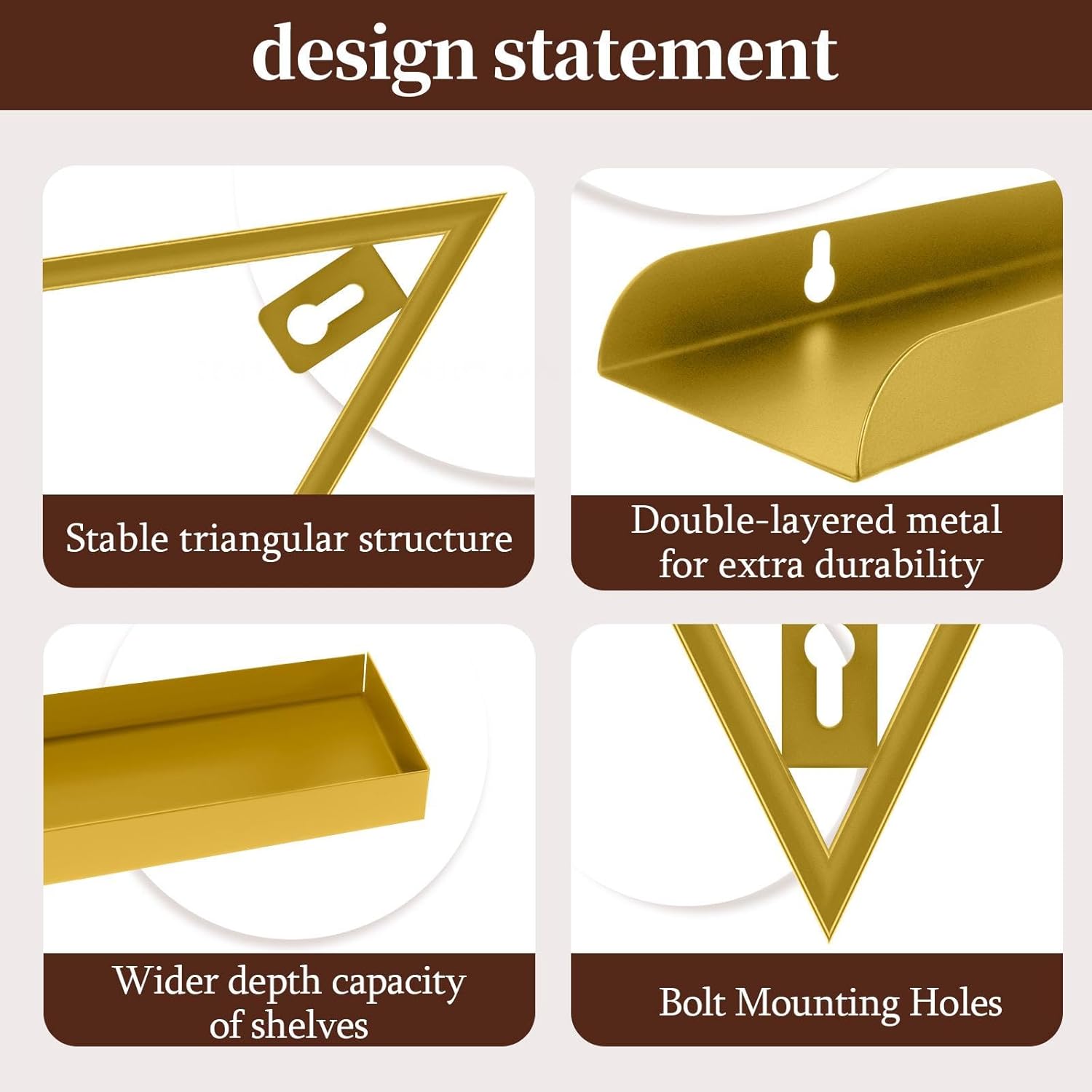 Gold Wall Mount Nail Polish Rack, Triangular Nail Polish Storage Organizer, 5-Tier Metal Display Shelf for Salon, Home Nail Art Station, Cosmetics, Skin Care Products 10PCS