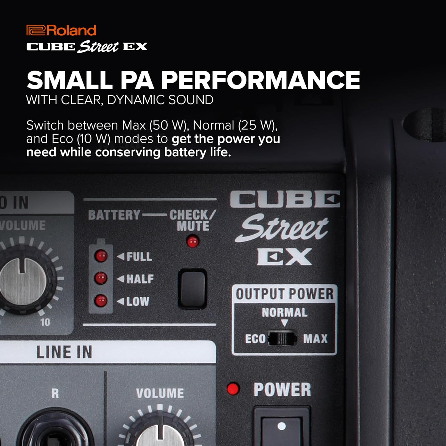 Roland Cube Street EX | Battery-Powered 50W Stereo Amplifier | Clear, Dynamic Sound | Ideal for Outdoor Performances | Supports Mics, Instruments & Audio Devices | COSM Tones for Electric Guitar