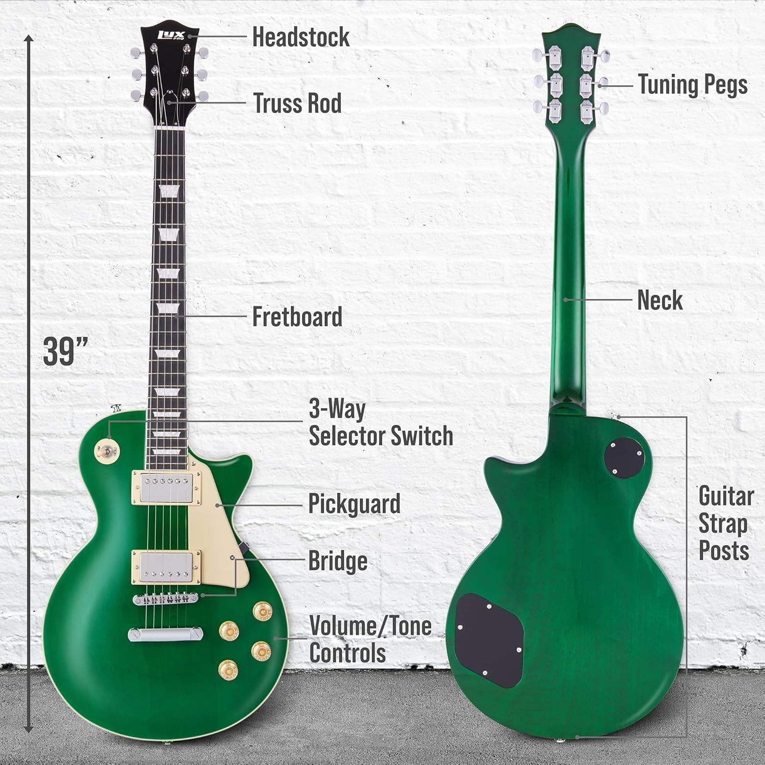 LyxPro 39” SB Series Electric Guitar, LP Style for Beginner, Intermediate & Pro Players Solid Body Guitar - Amp 20 Watt Amplifier Built in Speaker - ¼