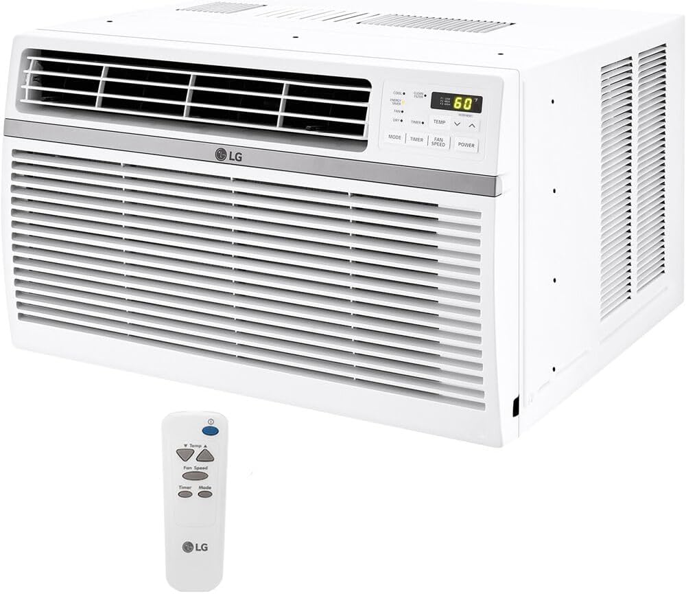 LG 8,000 BTU Window Air Conditioner, 115V, Cools 340 Sq.Ft. for Bedroom, Living Room, Apartment, Quiet Operation, Electronic Control with Remote, 3 Cooling & Fan Speeds, Auto Restart, White
