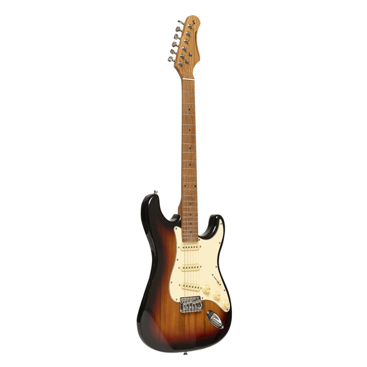 Stagg SES-55 SNB Series 55 Electric Guitar with Solid Paulownia Body l Tempered Maple Neck l 22 Fret Maple Fingerboard l Aged White 3-Ply Pickguard l Brilliant Sunburst Finish