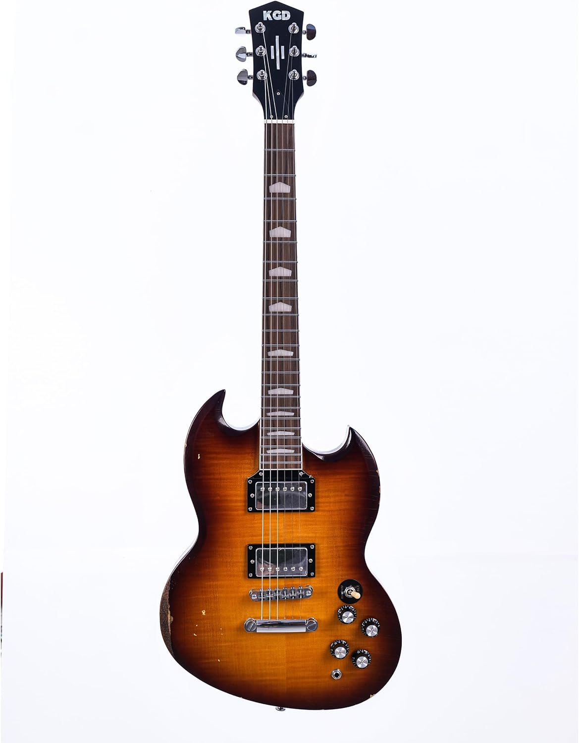KGD Relic SG Sunburst Guitar,Mahogany Body and Neck,Rosewood Fingerboard,Bone Nut,6-String Relic Heavy Metal Guitar,Professional/Electric Guitars for Adults (Sunburst)