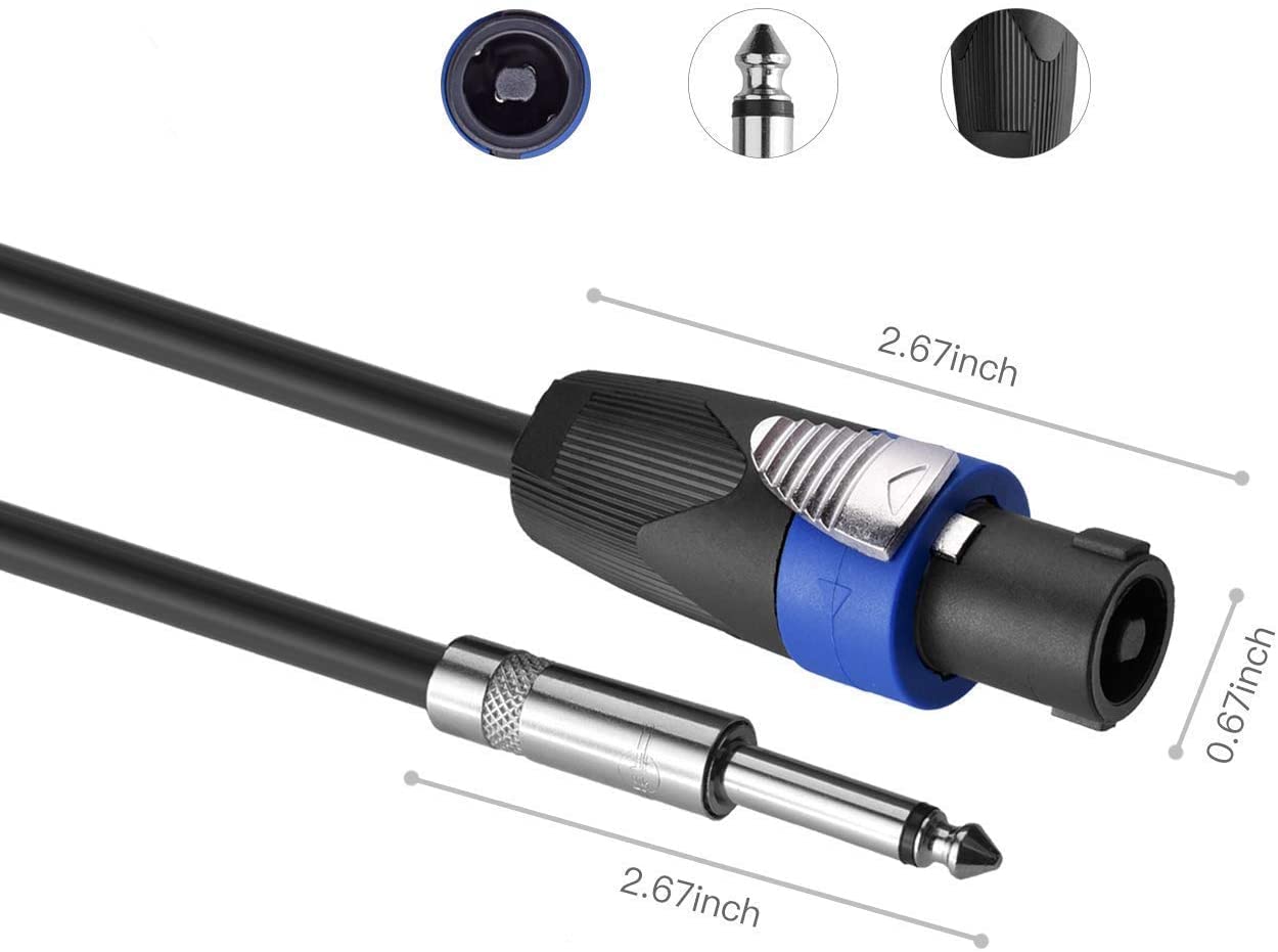 Pro 200 Feet Speakon to 1/4 Speaker Cable - 200 ft 12 Gauge Speakon to 1/4 Male Inch Audio Amplifier Connection Heavy Duty Cord - Single