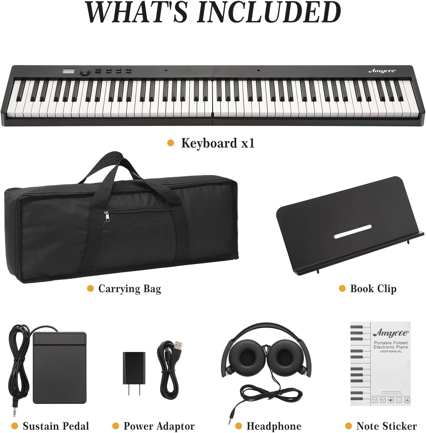 GAOMON Folding Piano Keyboard,Portable Piano Keyboard 88 Keys for Beginner,Full Size Digital Piano with Sustain Pedal,Headphones, Handbag, Bluetooth, USB MIDI for Beginner,Kids,Adult