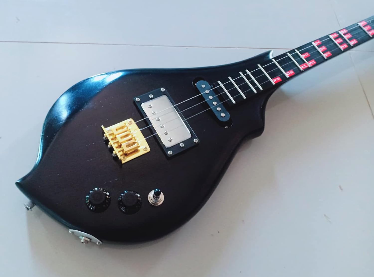 Isarn Black Electric Phin 3 Strings, Thailand Lao Guitar Musical Instrument, Traditional Thai Musical Pin117