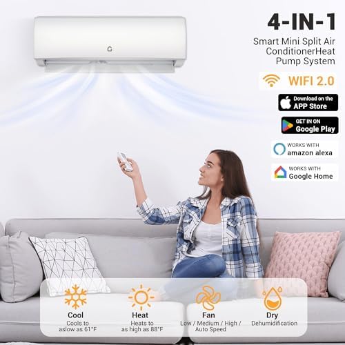 9000 BTU Mini Split AC & Heat Pump, 20 SEER2, 230v, Ductless Inverter Air Conditioner, WiFi Pre-Charged, Ultra Quiet, App & Voice Control, for 450 Sq.Ft. with Install Kit