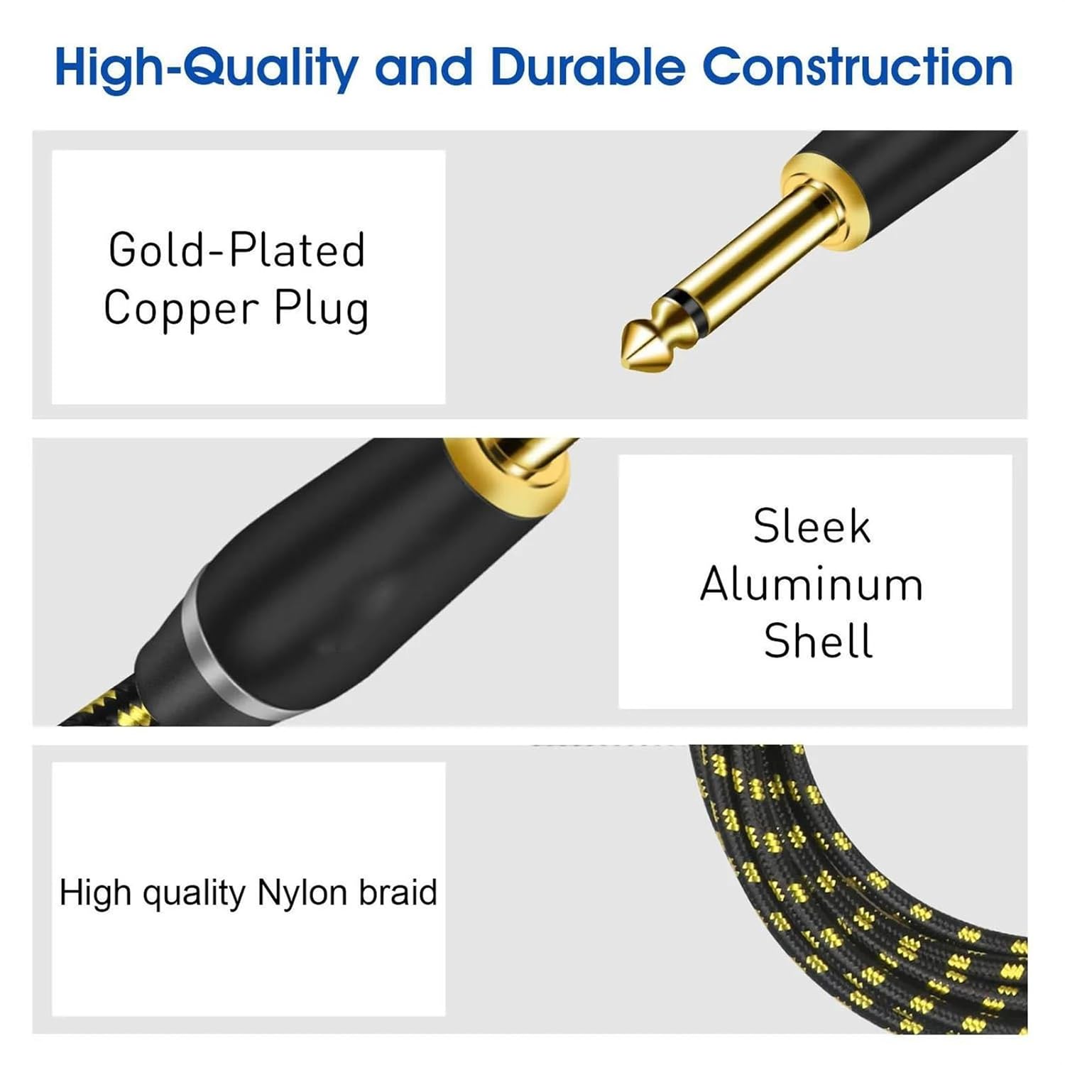 Pro Audio Cable Guitar Cable 6.35mm Male to Male Right Angle to Right Angle 1/4 Inch Instrument Cable Guitar Amp Cord(TS,10m)