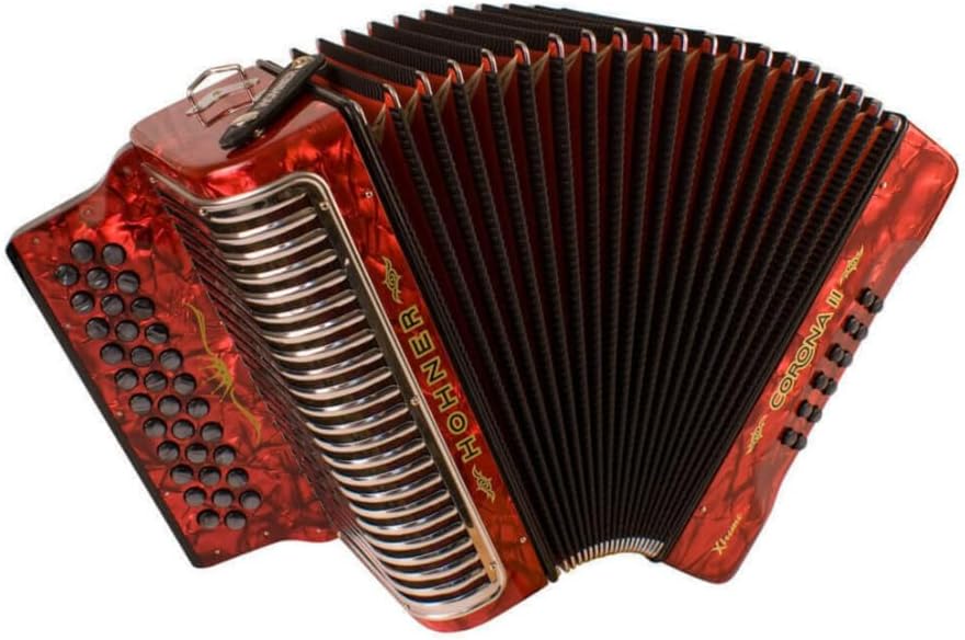 Hohner Corona Xtreme II Accordion, 34 Button, EAD, Pearl Red