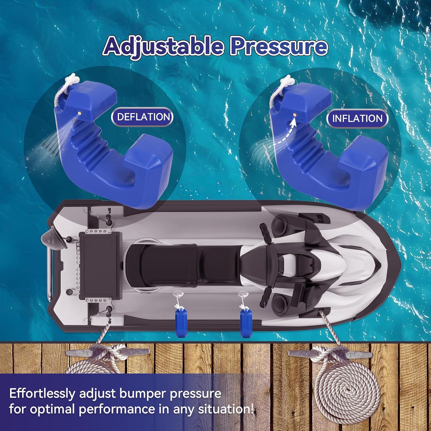 Jet Ski Bumpers for Docking, PWC Fenders Fit Yamaha Jet Skis, PWC Bumpers Waverunner Accessories with Quick Attachment, 2 Pack, Blue