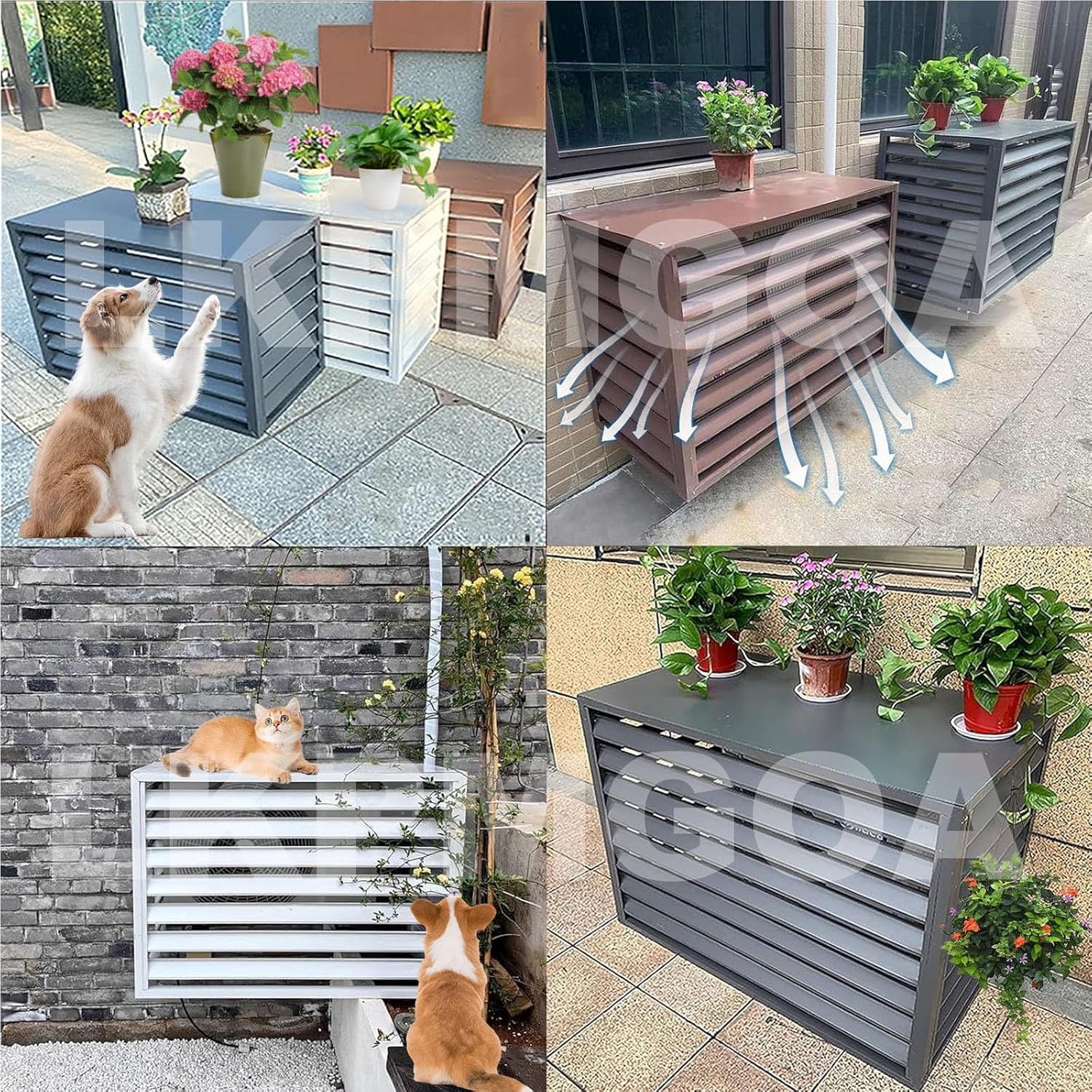 Aluminum Air Conditioner Cover, Air Conditioner Fence for Outside, Anti Theft, Noise Reduction, Wide Application, Outdoor All Weather(Brown,110cm)